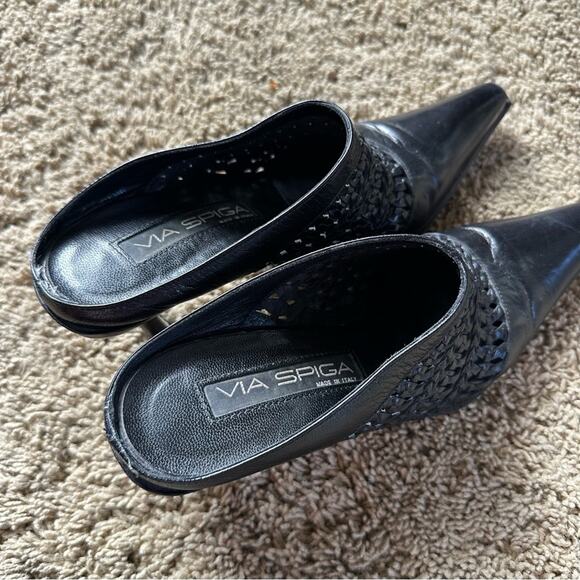 Vía Spiga Vintage Black Women's woven leather Heels size 7 - Picture 11 of 13
